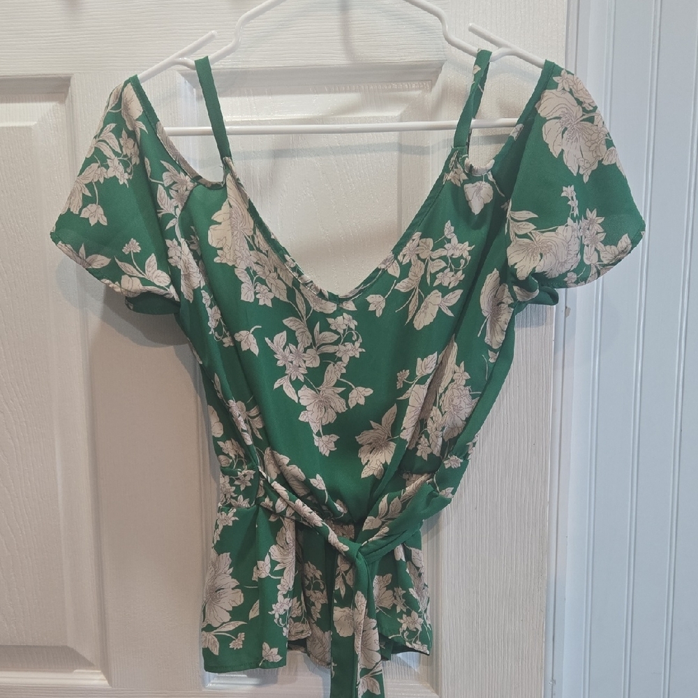 Floral Green Wrap Top